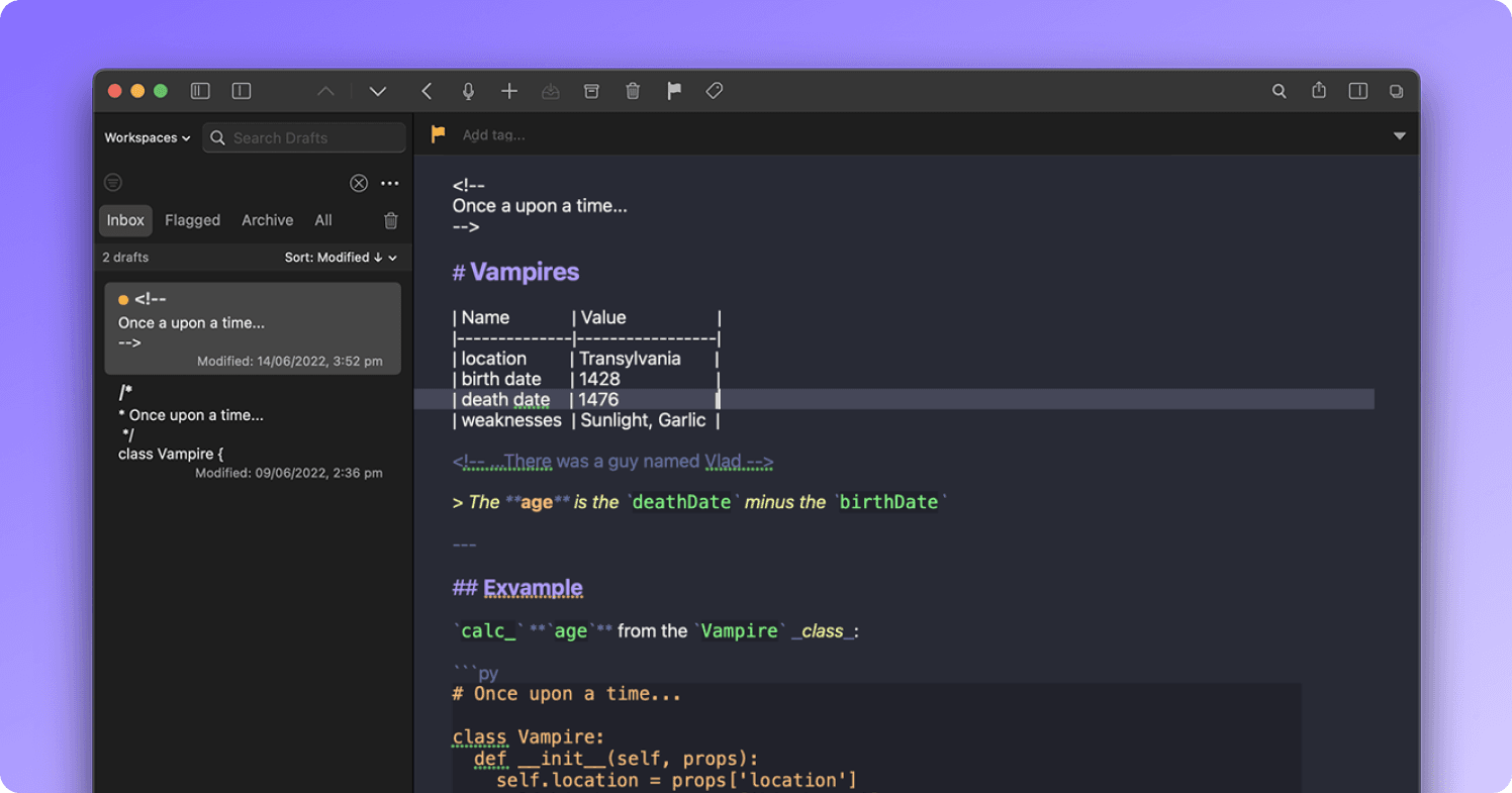 Dracula theme for Drafts